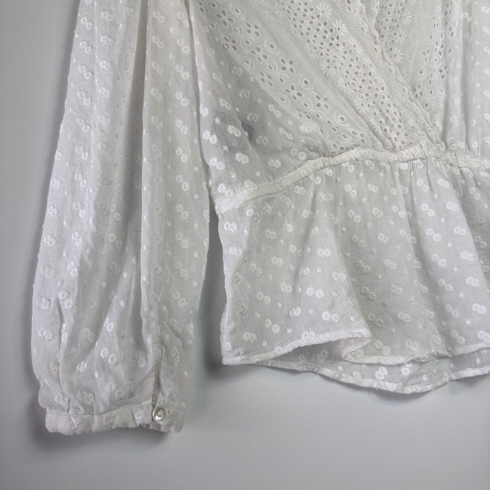 Isabel Marant Tazia Top Womens 42 US 10/12 White Eyelet Lace Peplum Blouse - Picture 5 of 13